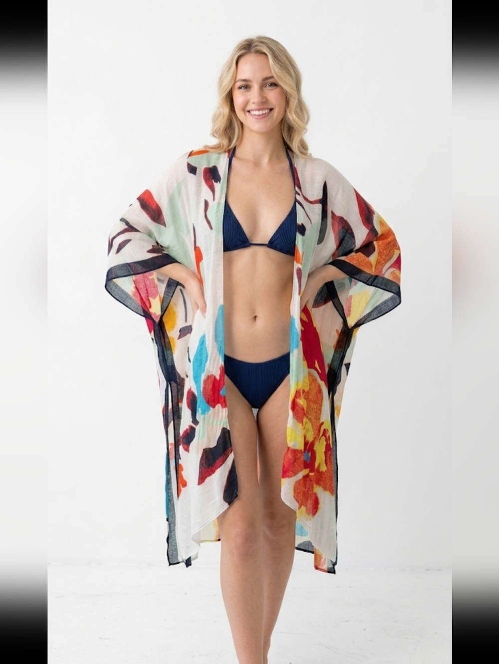 Comfyluxe Floral Printed Sheer Kimono Cardigan Cover-Up in  colorful One Size